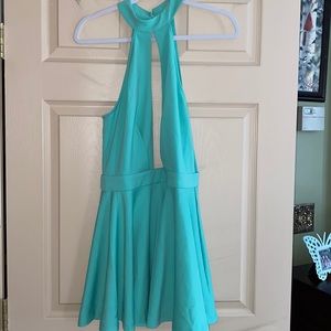 Banjul Teal Backless Halter Mini Dress